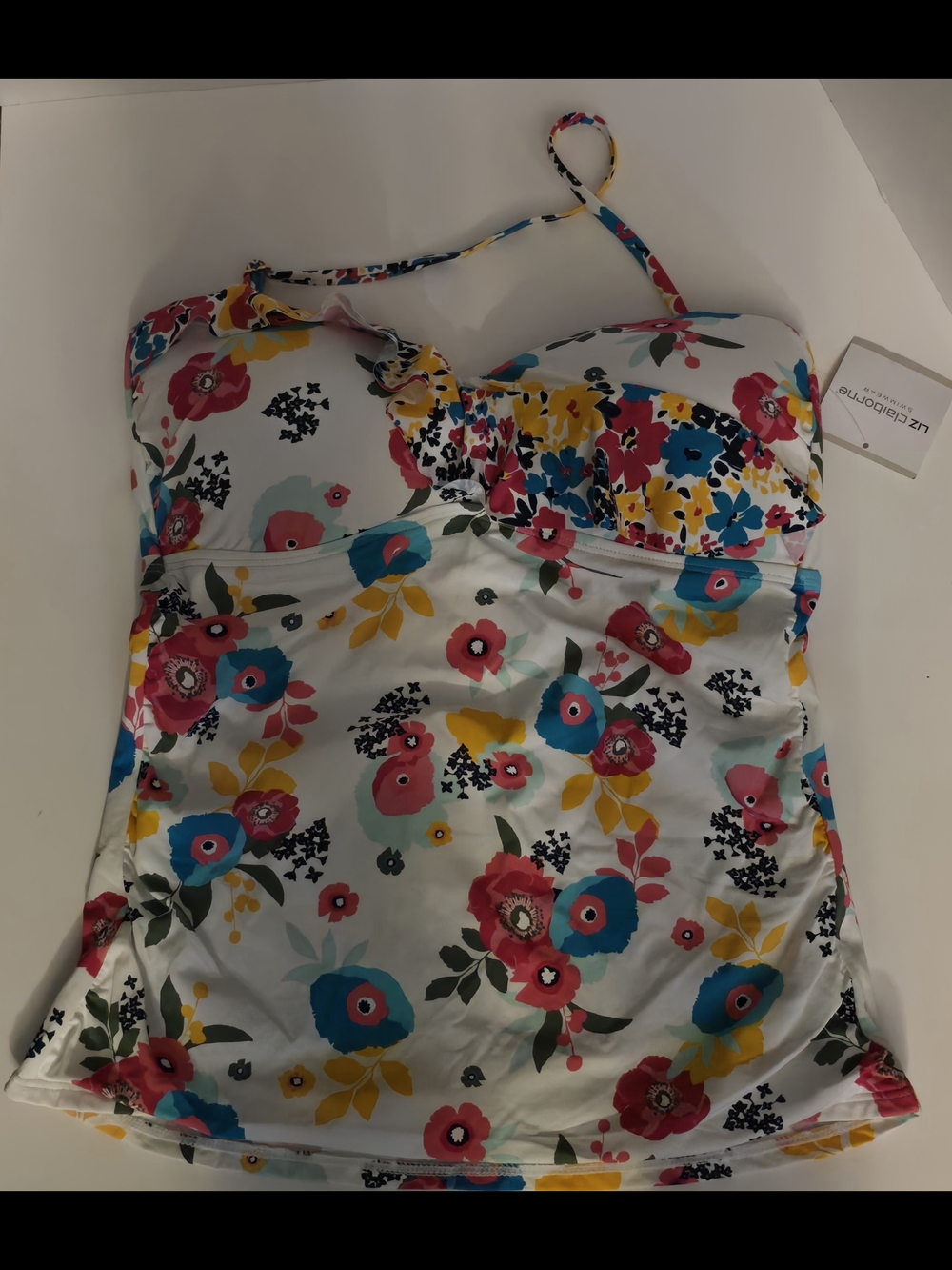 Liz Claiborne White Floral Swim Tankini with Pink, Yellow, Turquoise & Green